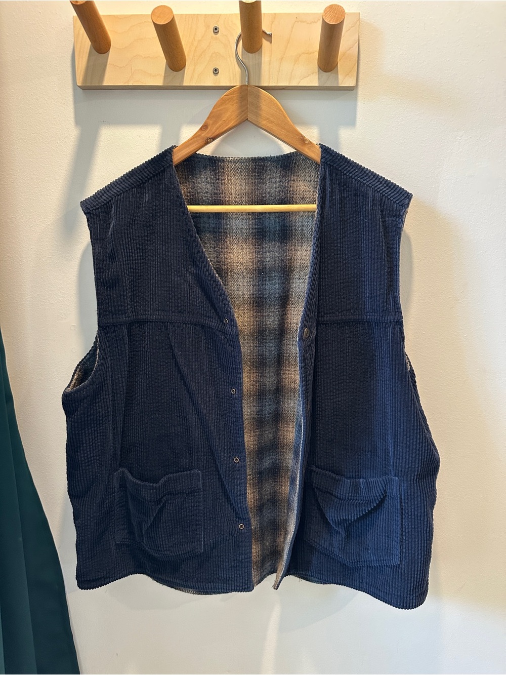 Vintage Levi's Navy Corduroy Vest with Plaid Lining